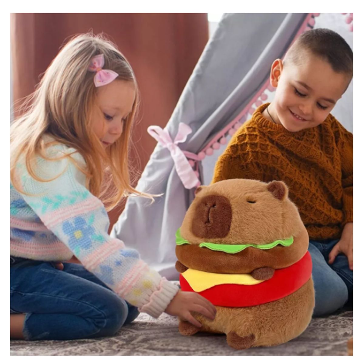 TIOZONEY - Peluche Capibara Hamburguesa Café Suave Y Esponjoso-