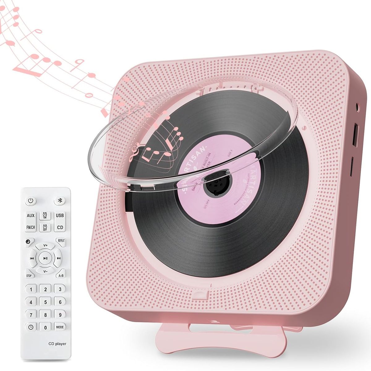 TIOZONEY - Reproductor de CD Bluetooth Pantalla LED Rosa