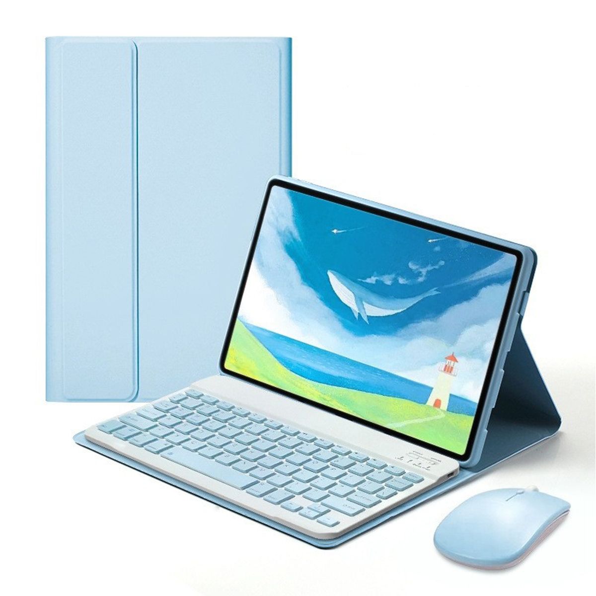 TIOZONEY - Funda para iPad 9 8 o 7 con teclado y mouse- Azul