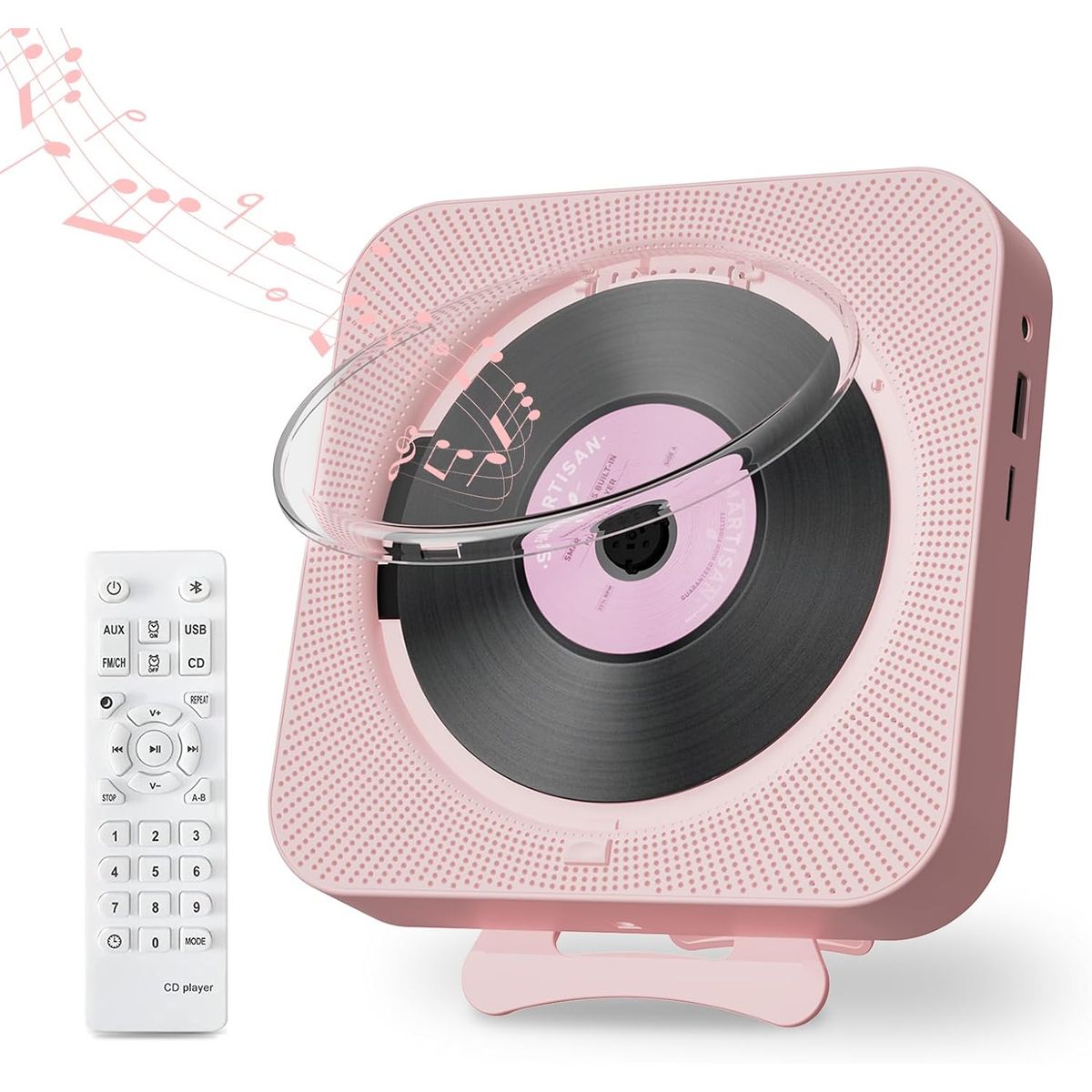 TIOZONEY - Reproductor de CD Bluetooth Pantalla LED Rosa