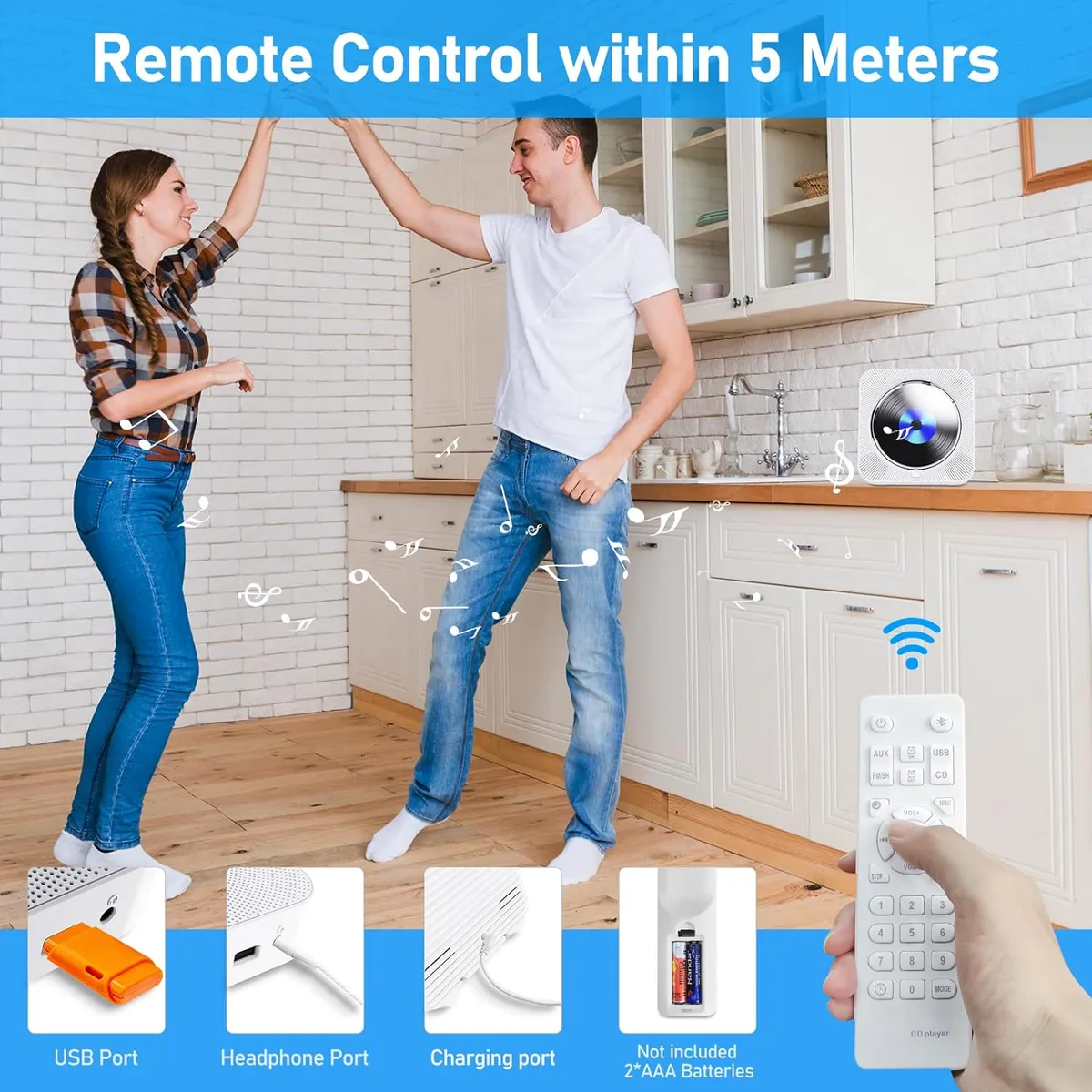 TIOZONEY - Reproductor de CD Bluetooth Pantalla LED Rosa