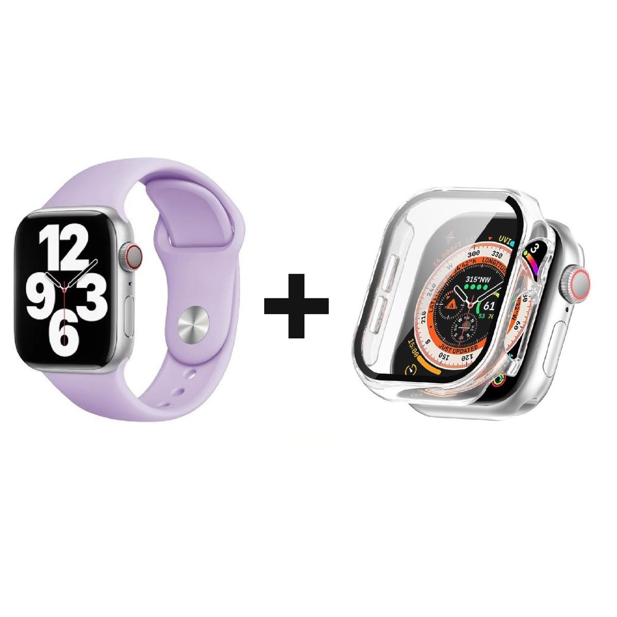 GENERICO - CORREAS SILICONA LILA 38MM + BUMPER TRANSPARENTE PARA APPLE WATCH