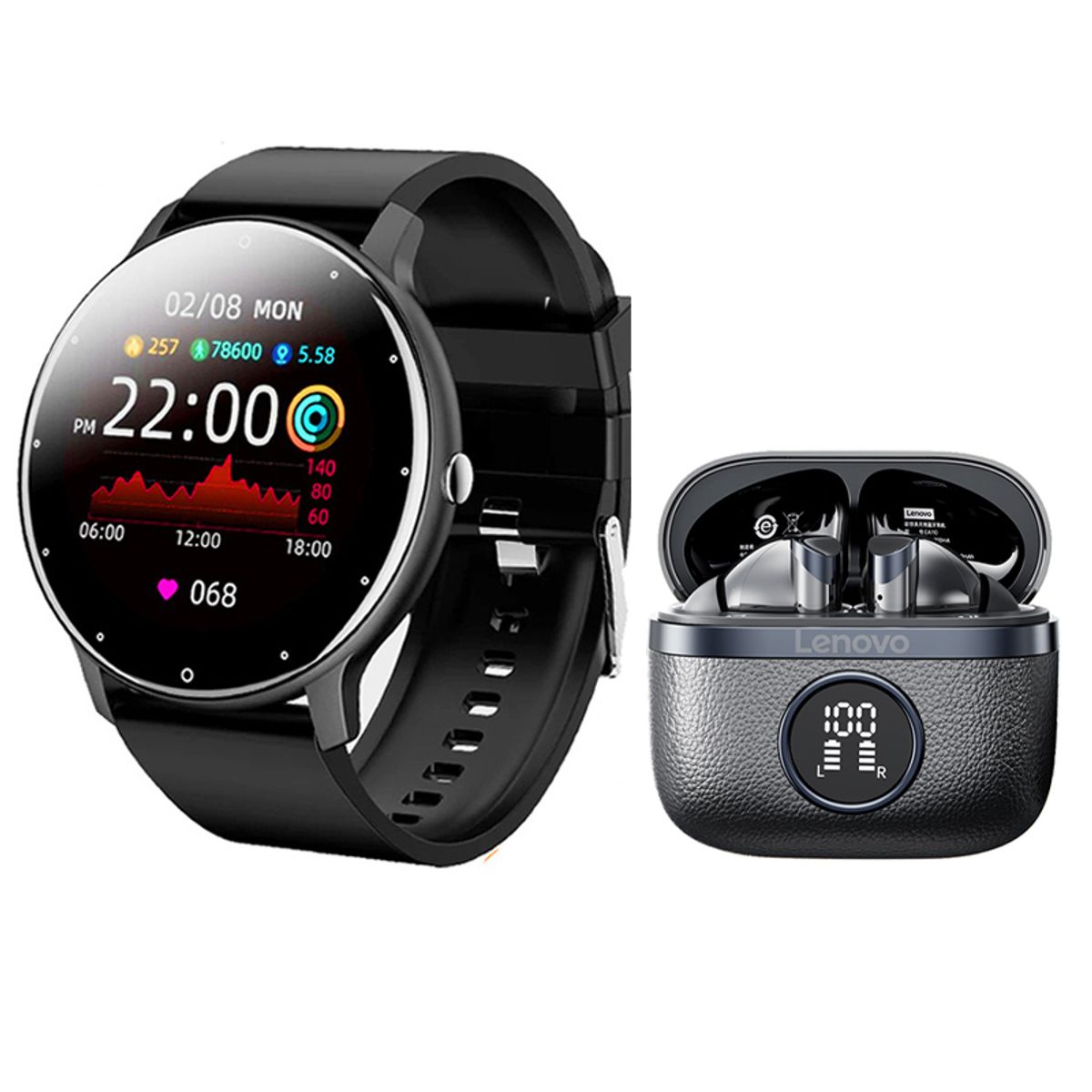 LENOVO - Audífonos Lenovo TA240 -Negro y Toumi Fit 2-B Reloj inteligente