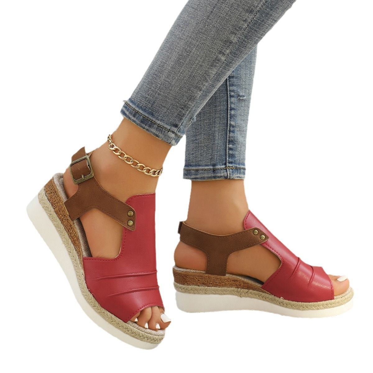 TIOZONEY - Sandalia Mujer -Rojo