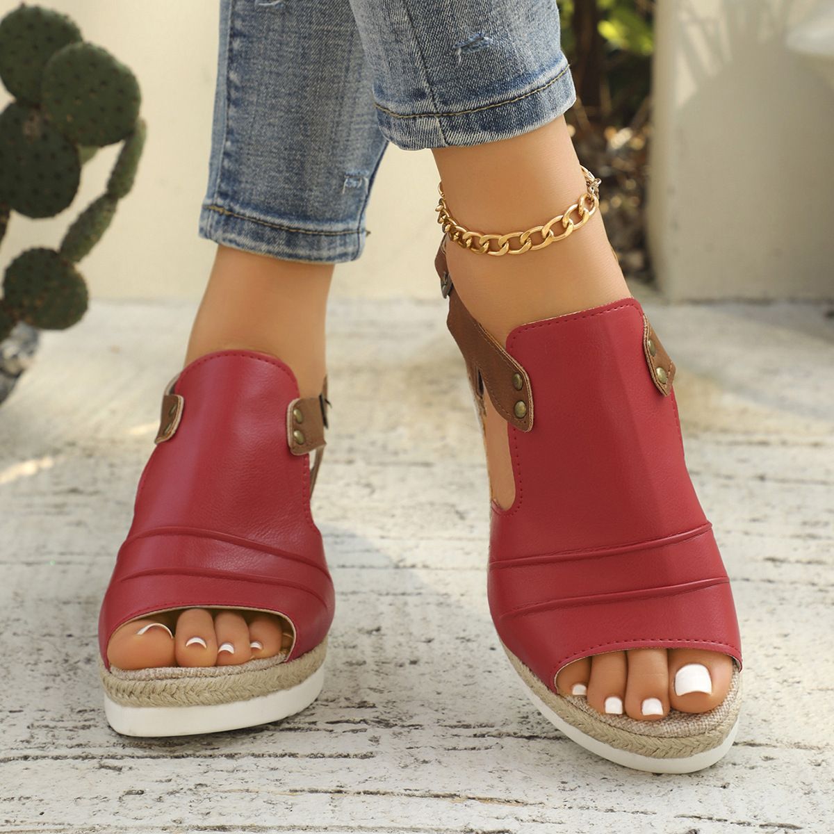 TIOZONEY - Sandalia Mujer -Rojo