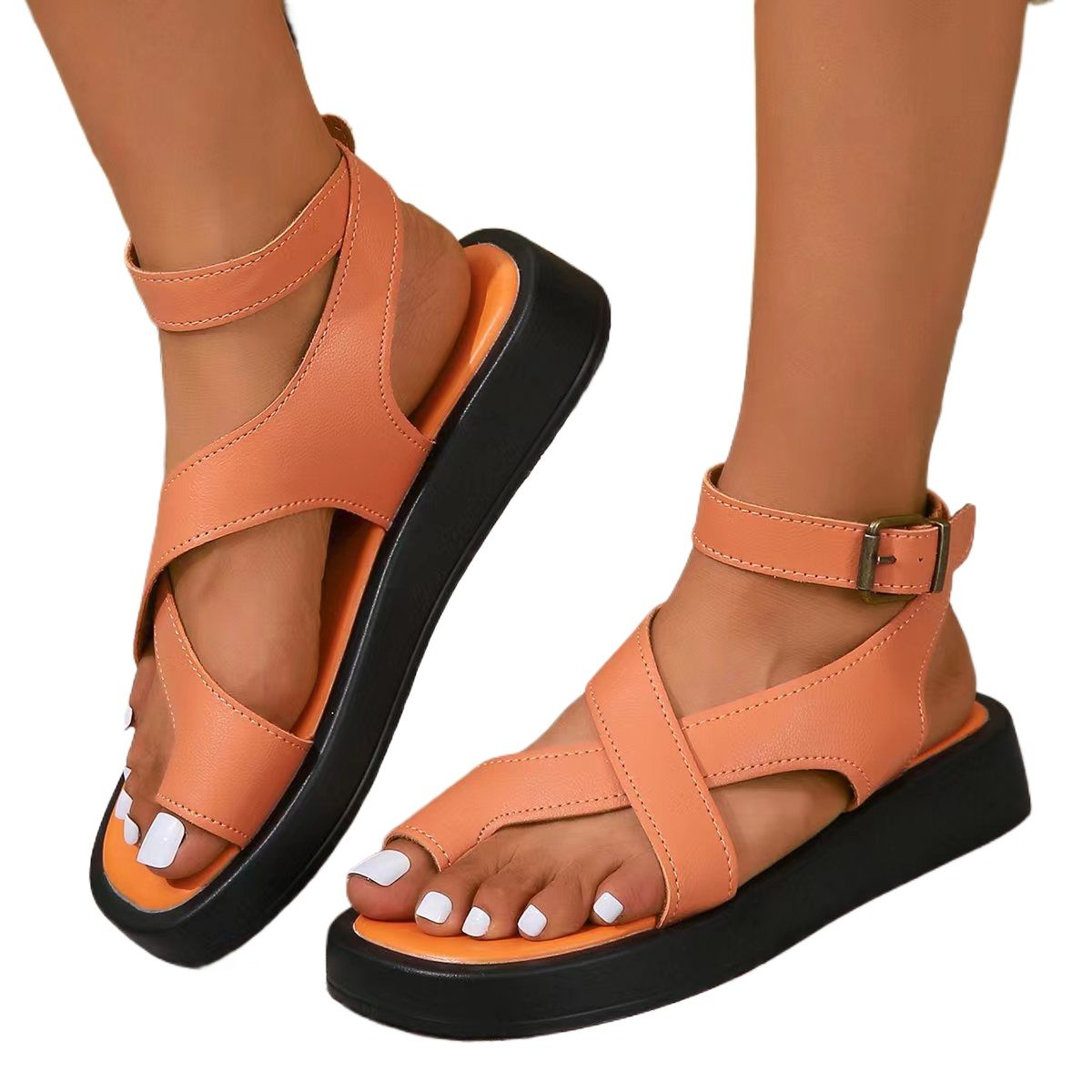 TIOZONEY - Sandalia Mujer -Naranja