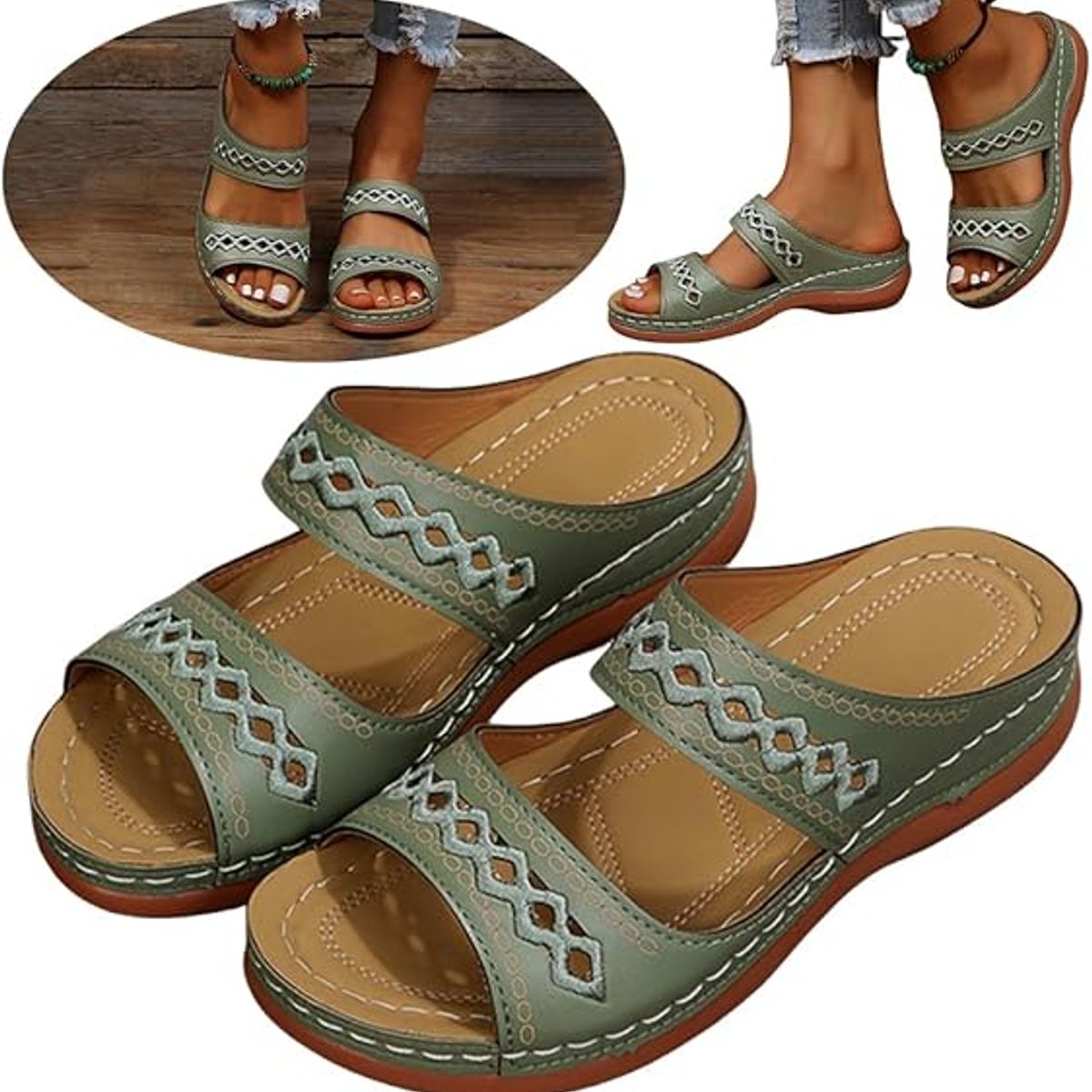 TIOZONEY - Sandalia Mujer -Verde