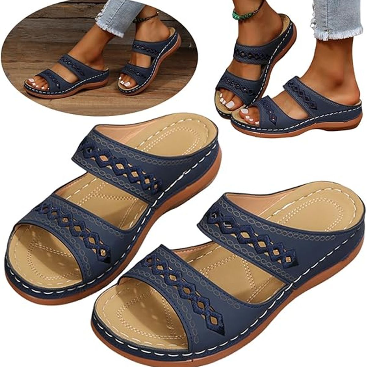 TIOZONEY - Sandalia Mujer -Azul