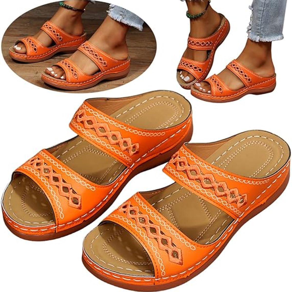 TIOZONEY - Sandalia Mujer -Naranja