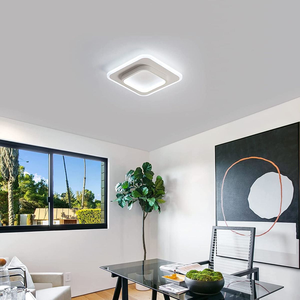 HOME NEAT - Lámpara de techo LED acrílica cuadrada 24cm - Blanco