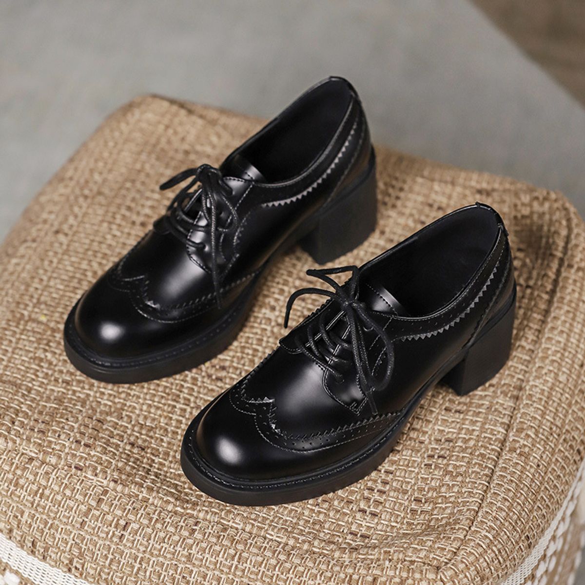 TIOZONEY - Zapatos de tacón grueso negros para mujer