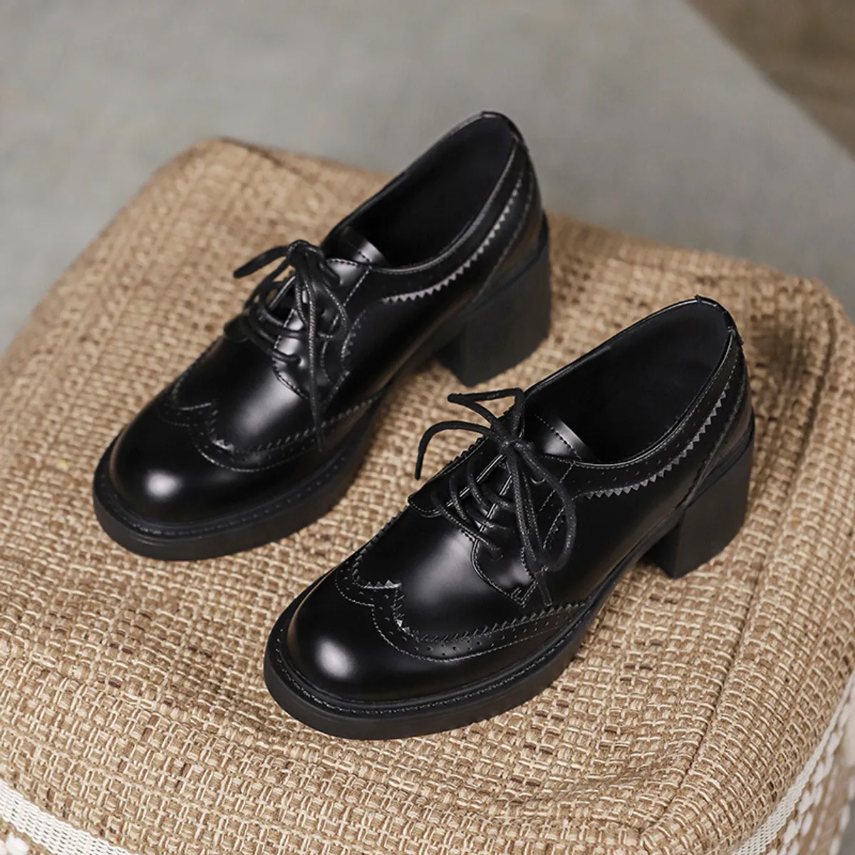 TIOZONEY - Zapatos de tacón grueso negros para mujer