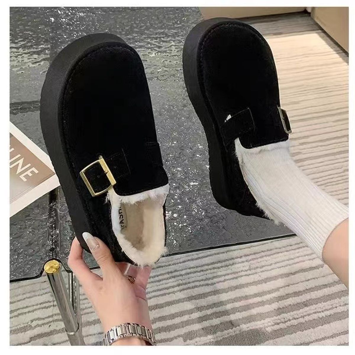 TIOZONEY - Botas de nieve cortas de felpa para mujer