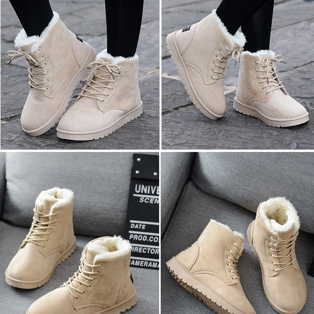 TIOZONEY - Botas de nieve cortas de felpa para mujer