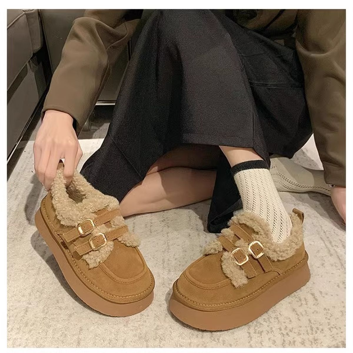 TIOZONEY - Botas de nieve cortas de felpa para mujer