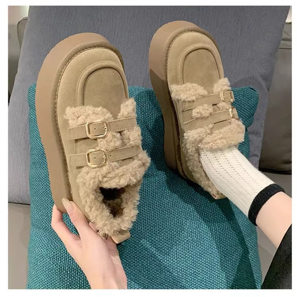 TIOZONEY - Botas de nieve cortas de felpa para mujer