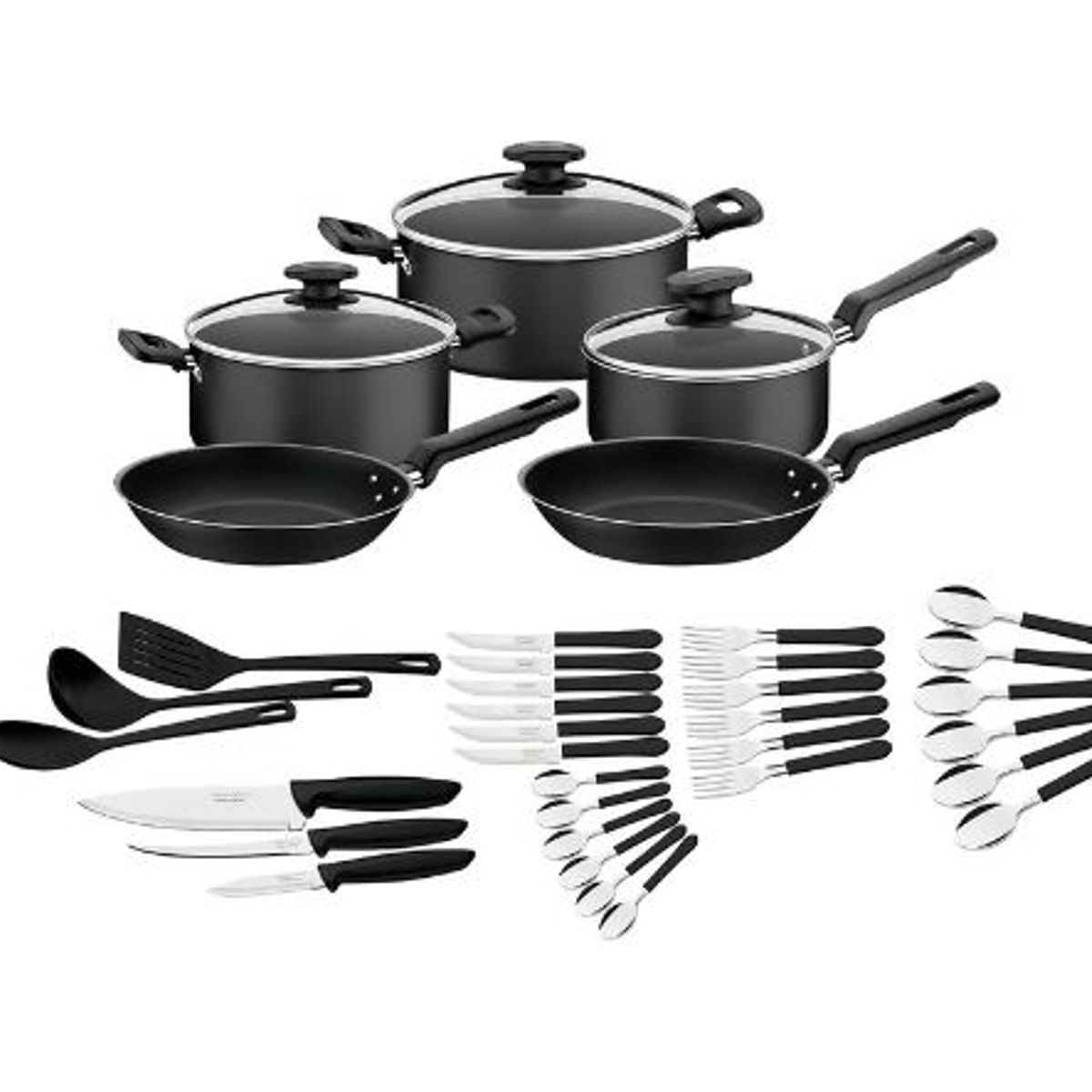 TRAMONTINA - Juego de Ollas 38 Piezas Antiadherente Victoria Tramontina NEGRO