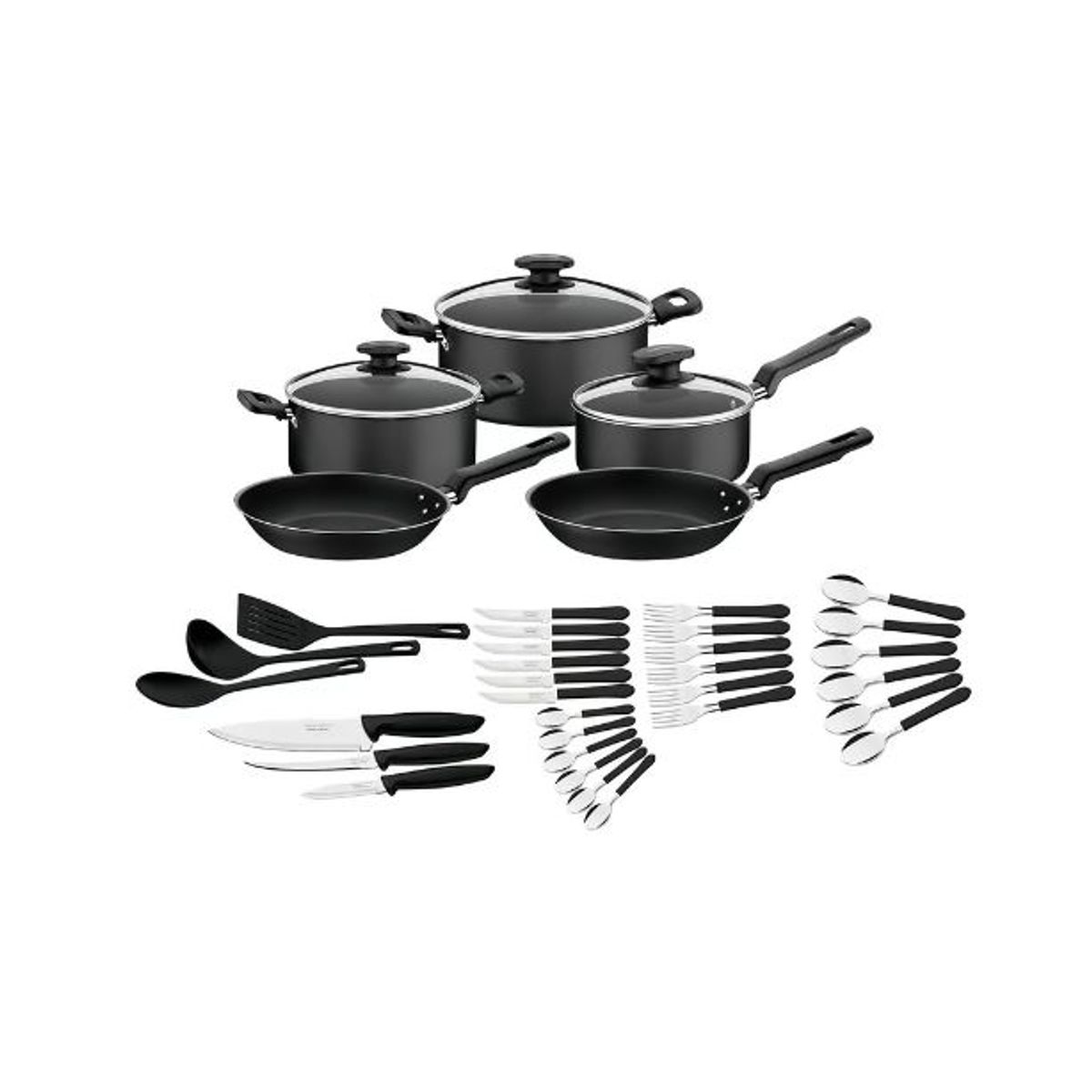 TRAMONTINA - Juego de Ollas 38 Piezas Antiadherente Victoria Tramontina NEGRO