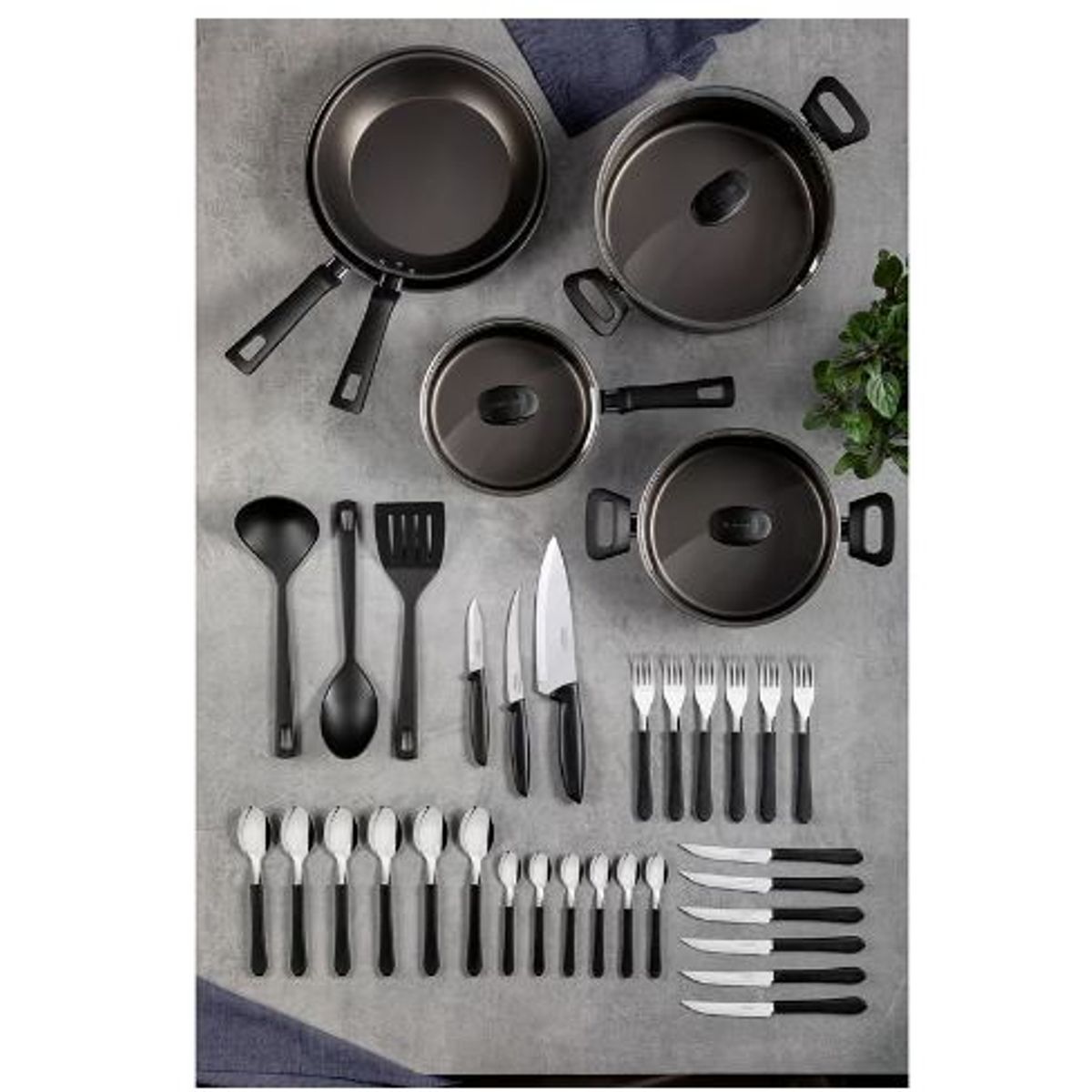 TRAMONTINA - Juego de Ollas 38 Piezas Antiadherente Victoria Tramontina NEGRO