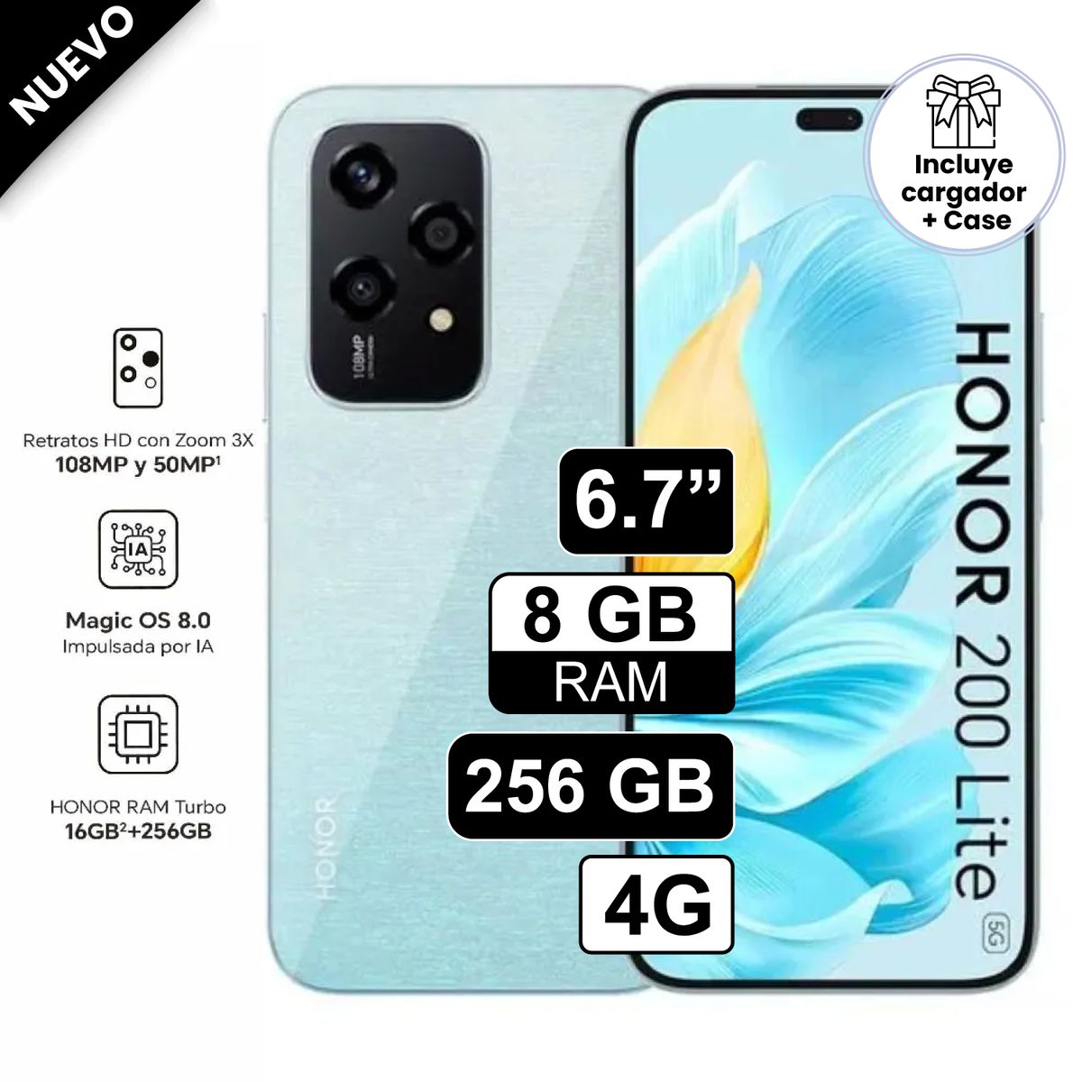 HONOR - Celular Libre Honor 200 Lite 6.7" 256GB 8GB RAM Azul