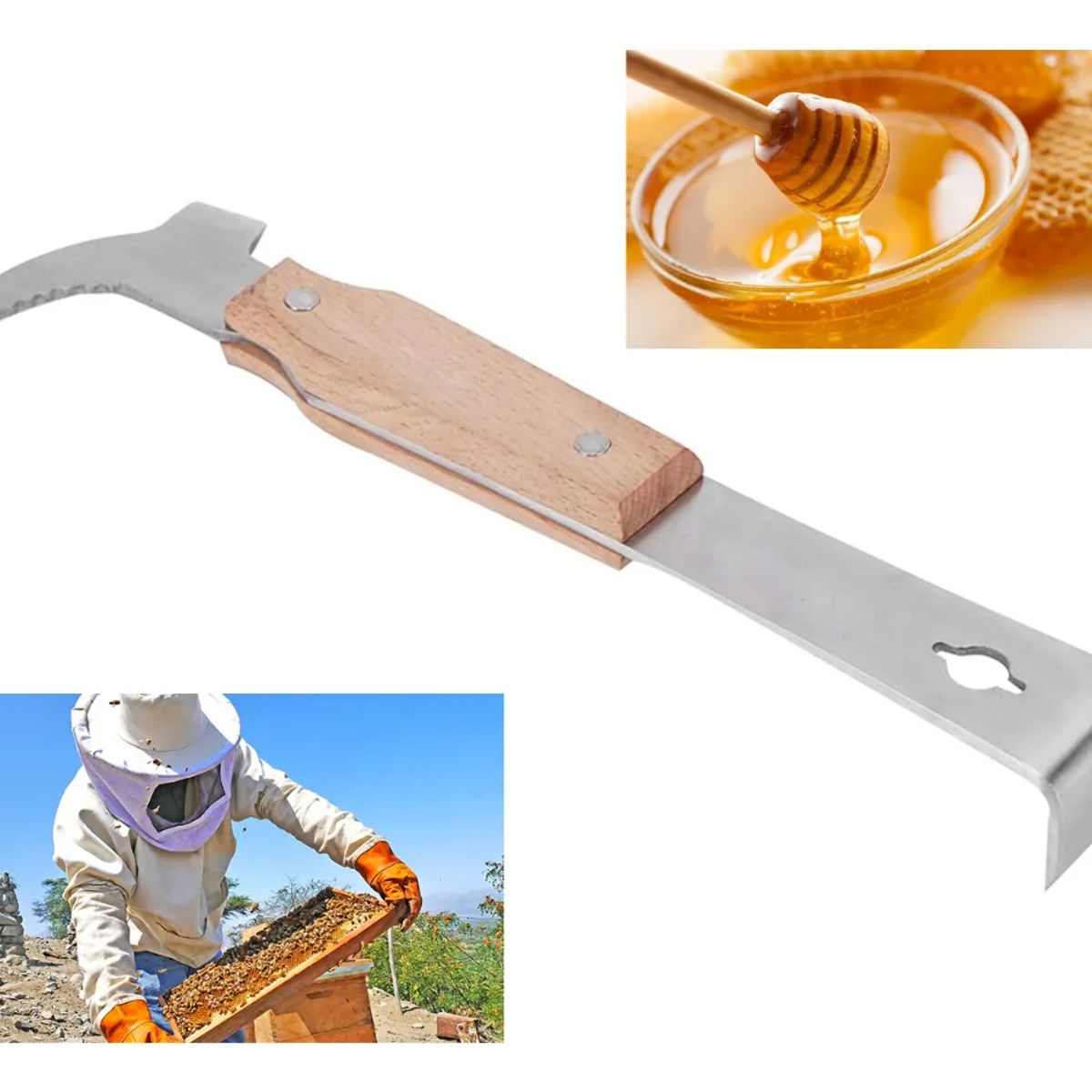 GENERICO - PALANCA APÍCOLA DE ACERO INOXIDABLE CON GANCHO J APICULTURA