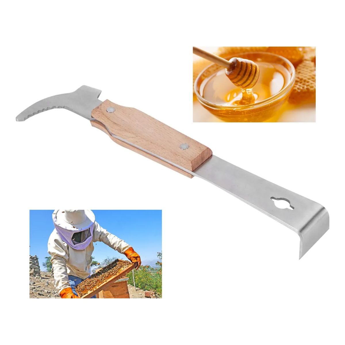 GENERICO - PALANCA APÍCOLA DE ACERO INOXIDABLE CON GANCHO J APICULTURA