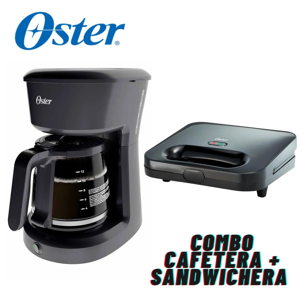 OSTER - Combo Cafetera Oster 12 tzas BVSTDCS121B + Sanguchera CKSTS2885 Negro