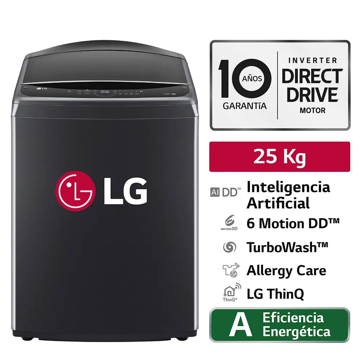 LG - Lavadora 25Kg AI DD Carga Superior Negro Plateado LG WT25PBVS6