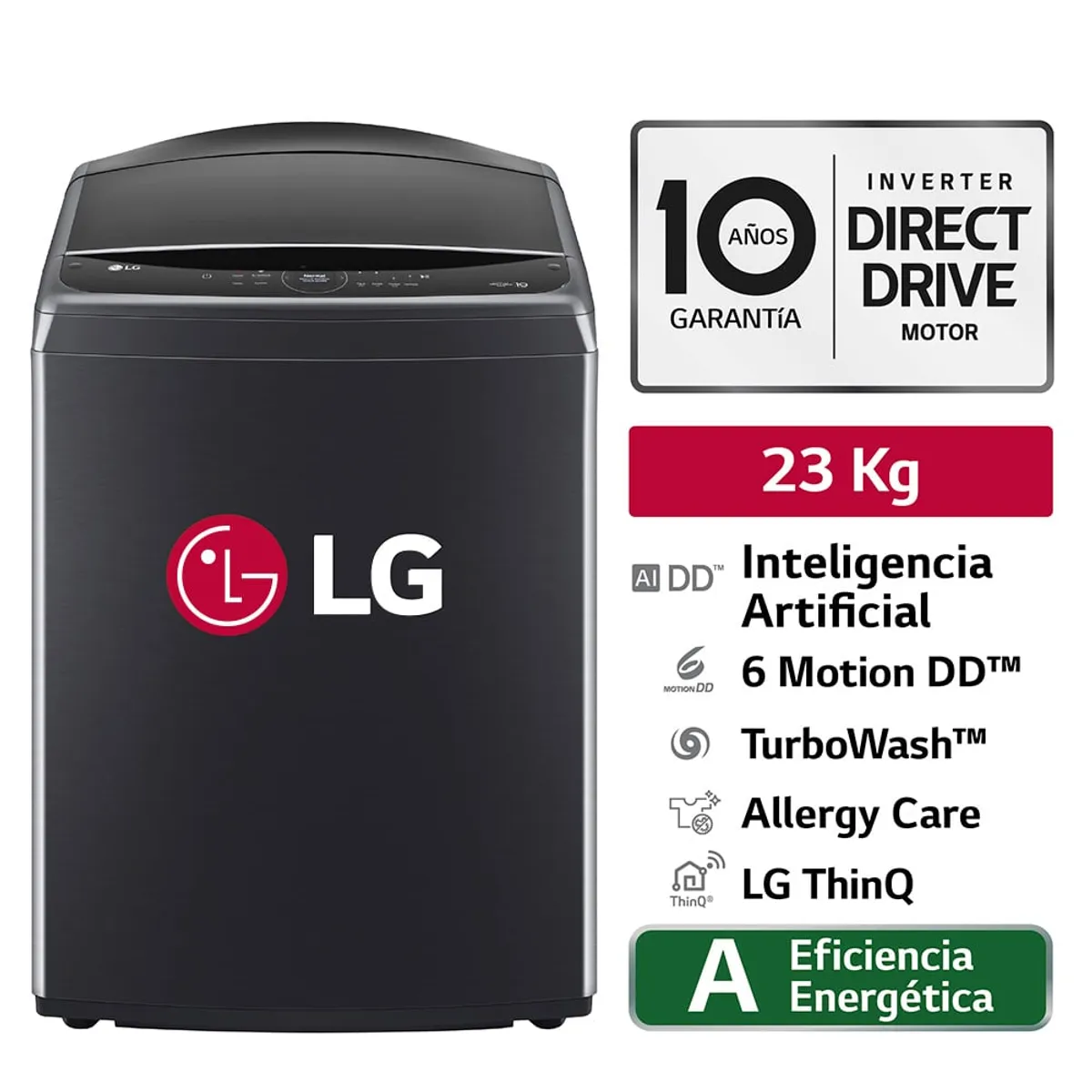 LG - Lavadora 23Kg AI DD Carga Superior Negro Plateado LG WT23PBVS6