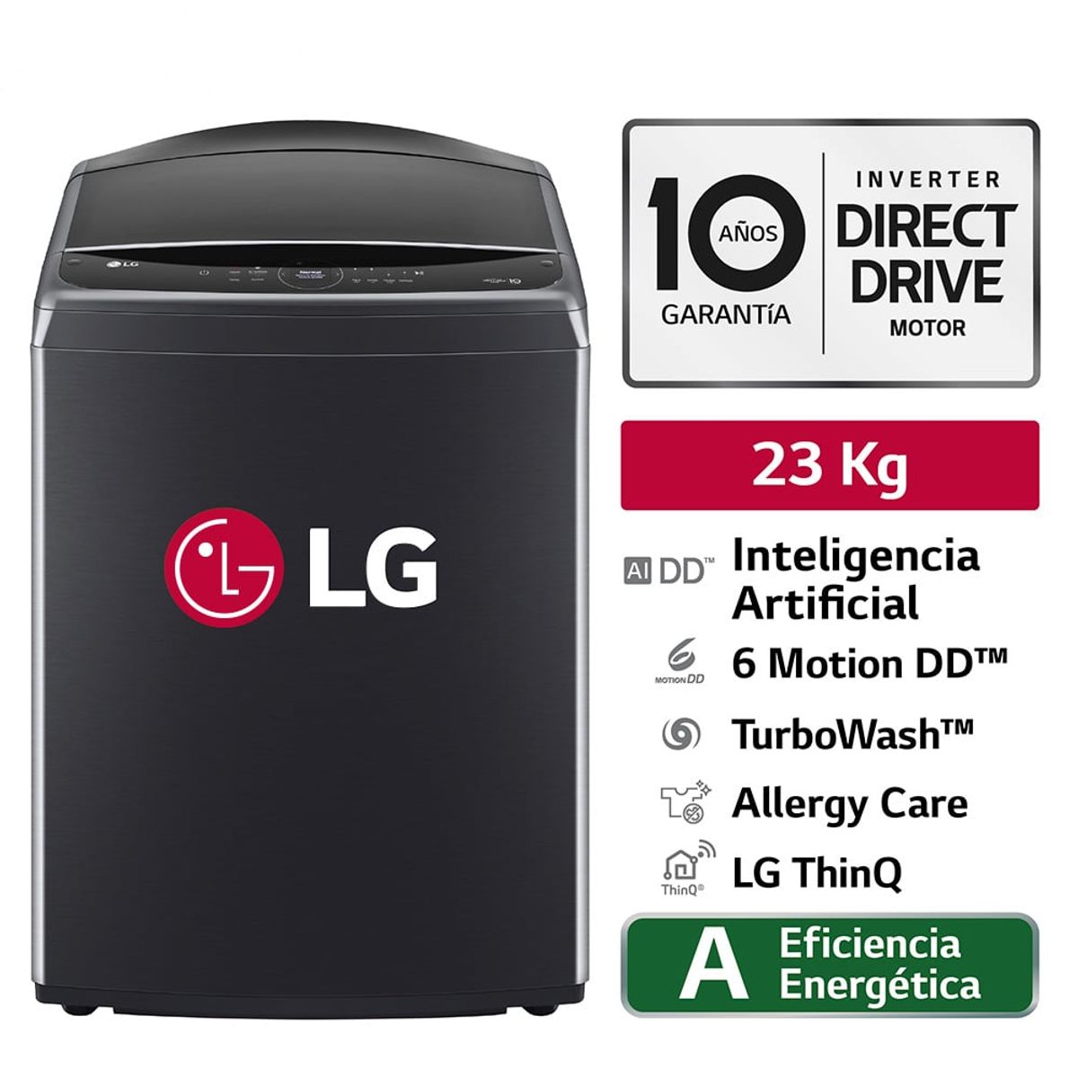 LG - Lavadora 23Kg AI DD Carga Superior Negro Plateado LG WT23PBVS6