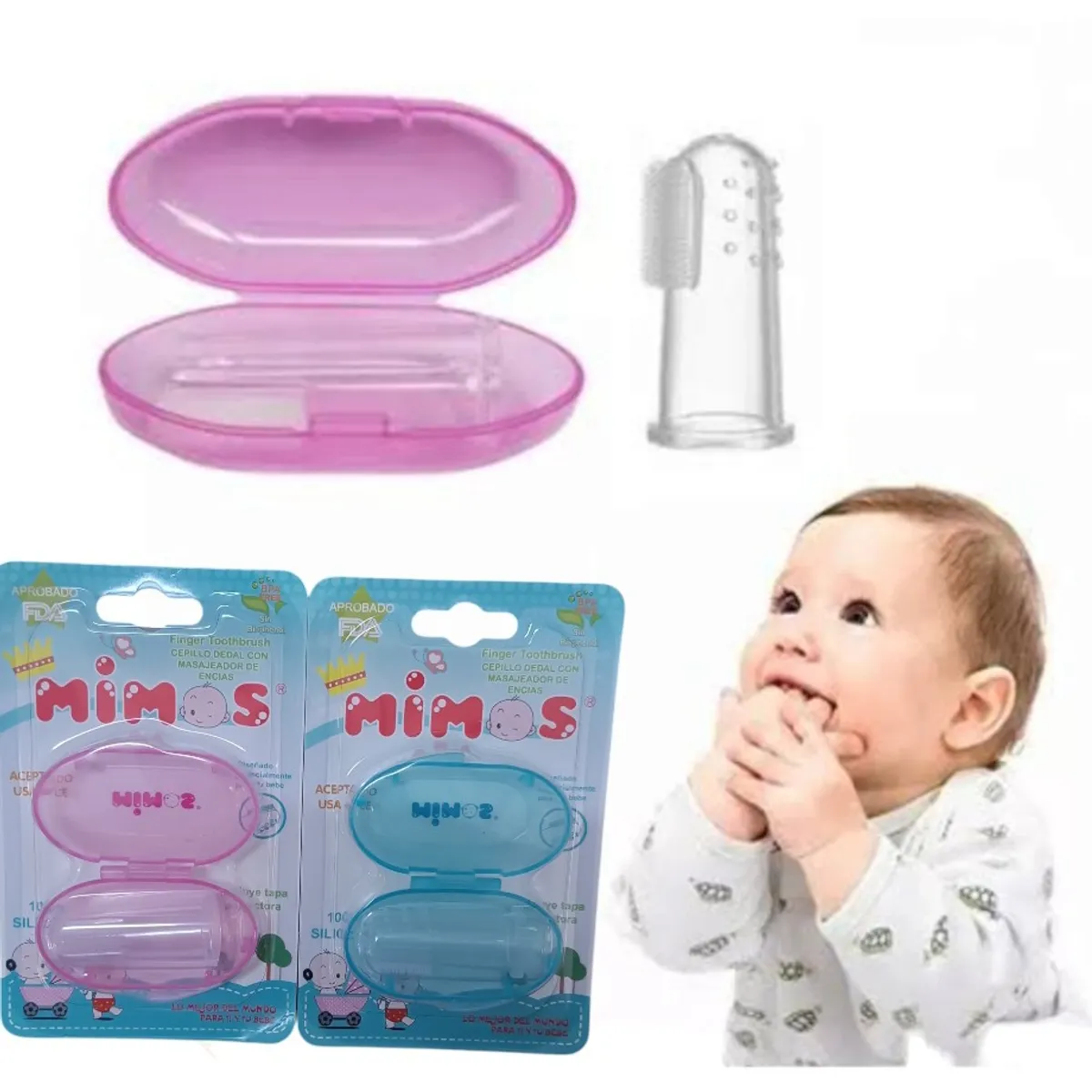 MIMOS - Cepillo dedal con masajeador de encias para bebes - MIMOS