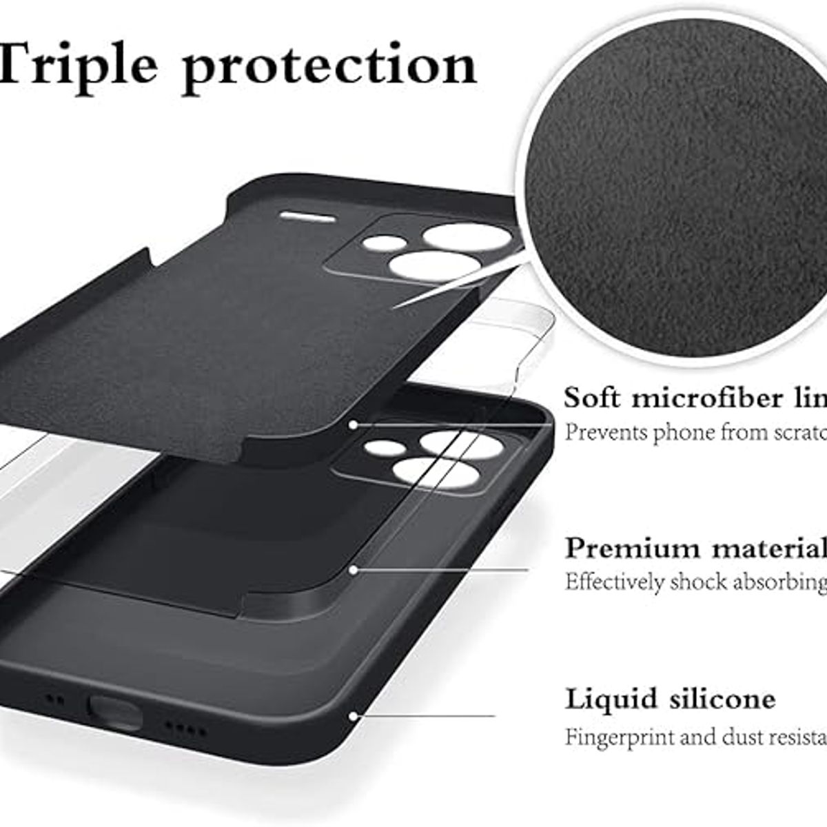 GENERICO - Case Protector para Xiaomi Redmi Note 13 Pro Plus Silicona Negro