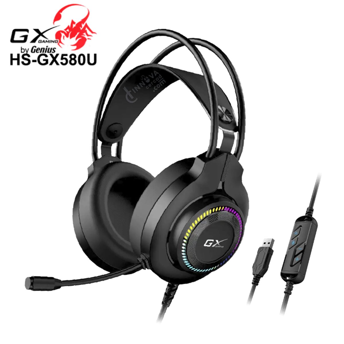 GENIUS GX - Auricular Genius Gx Gaming HS-GX580U Negro Conexion Usb Led RGB