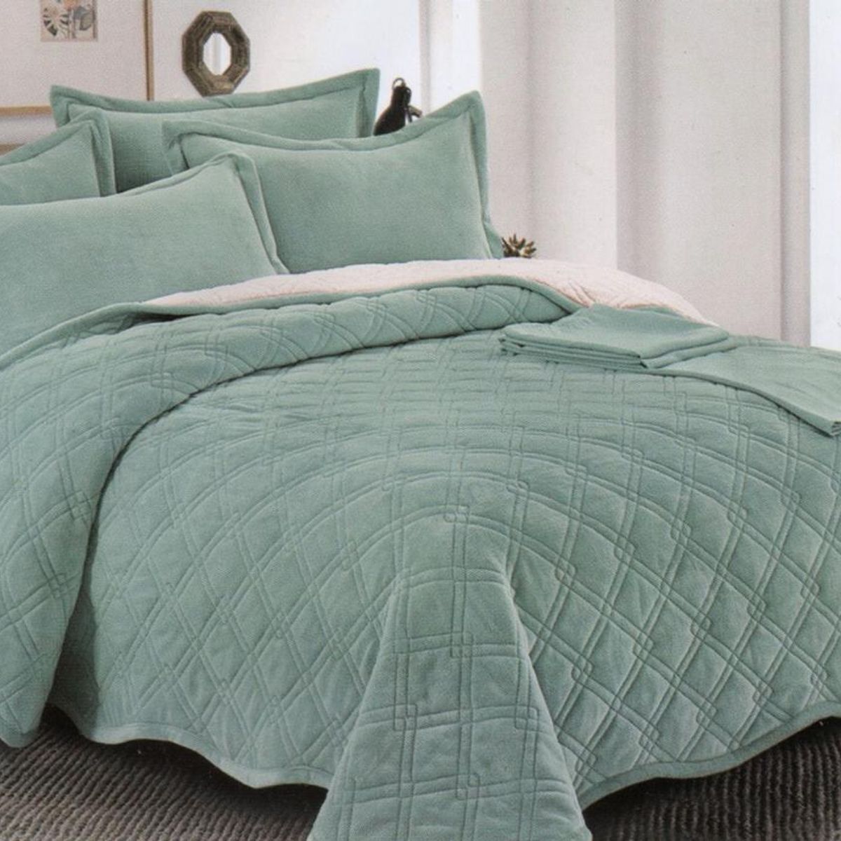 MINGDA - Set de cubrecama 2 pz carnero con piel de ángel 5 piezas 100% Algodón