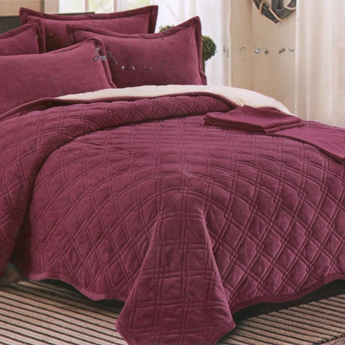 MINGDA - Set de cubrecama 2 pz carnero con piel de ángel 5 piezas 100% Algodón