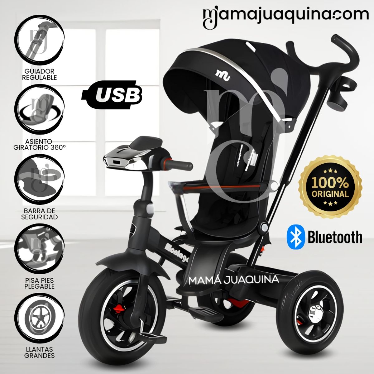 BABY - Triciclo Guiador Musical 3 en1 «BUMER» Black