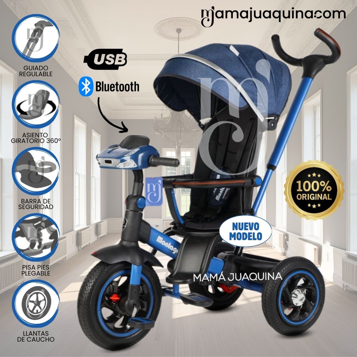 Baby - Triciclo Guiador Musical 3 en1 «BUMER» Blue
