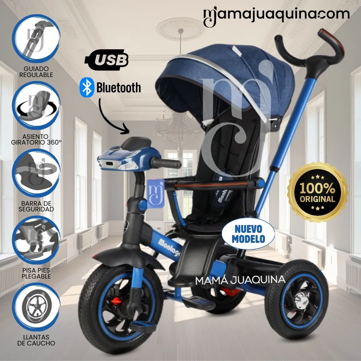 Baby - Triciclo Guiador Musical 3 en1 «BUMER» Blue