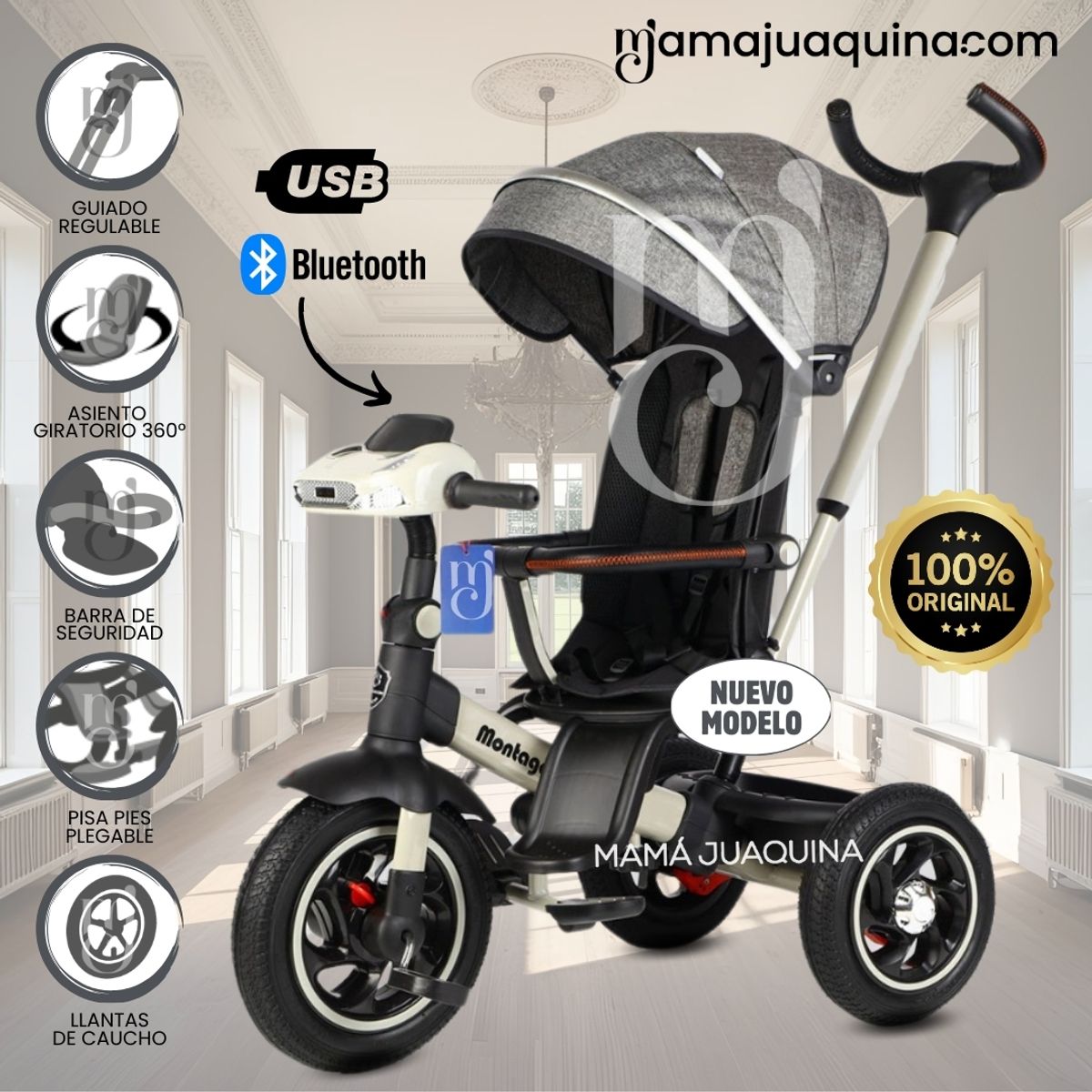 BABY - Triciclo Guiador Musical 3 en1 «BUMER» Gray