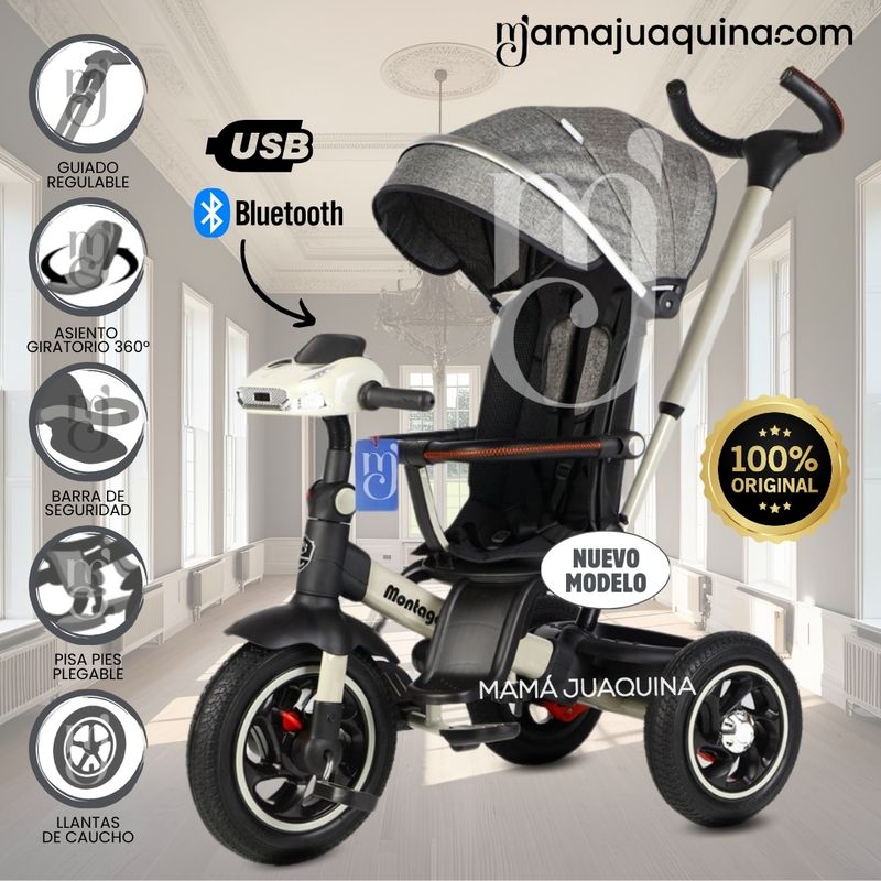 BABY - Triciclo Guiador Musical 3 en1 «BUMER» Gray