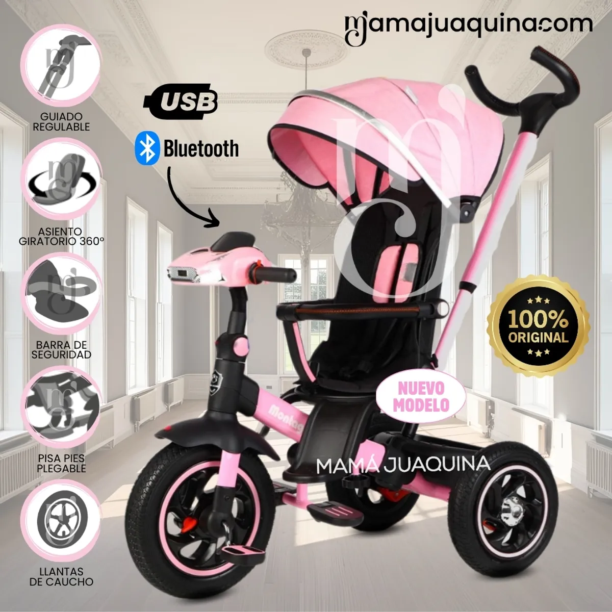 BABY - Triciclo Guiador Musical 3 en1 «BUMER» Pink