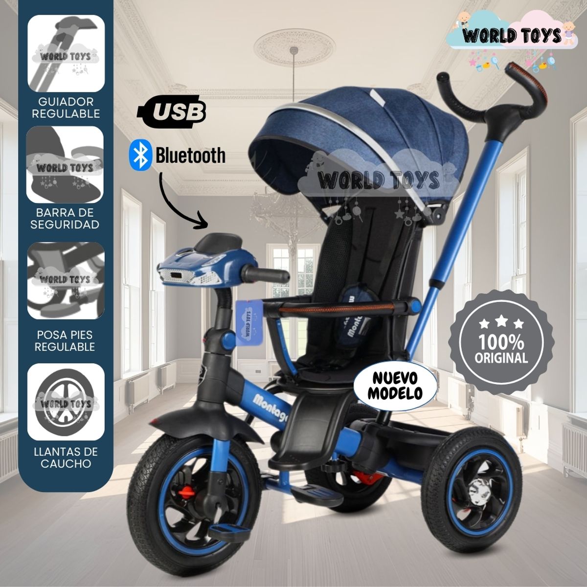 BABY - Triciclo Guiador Musical 3 en1 «BUMER» Blue