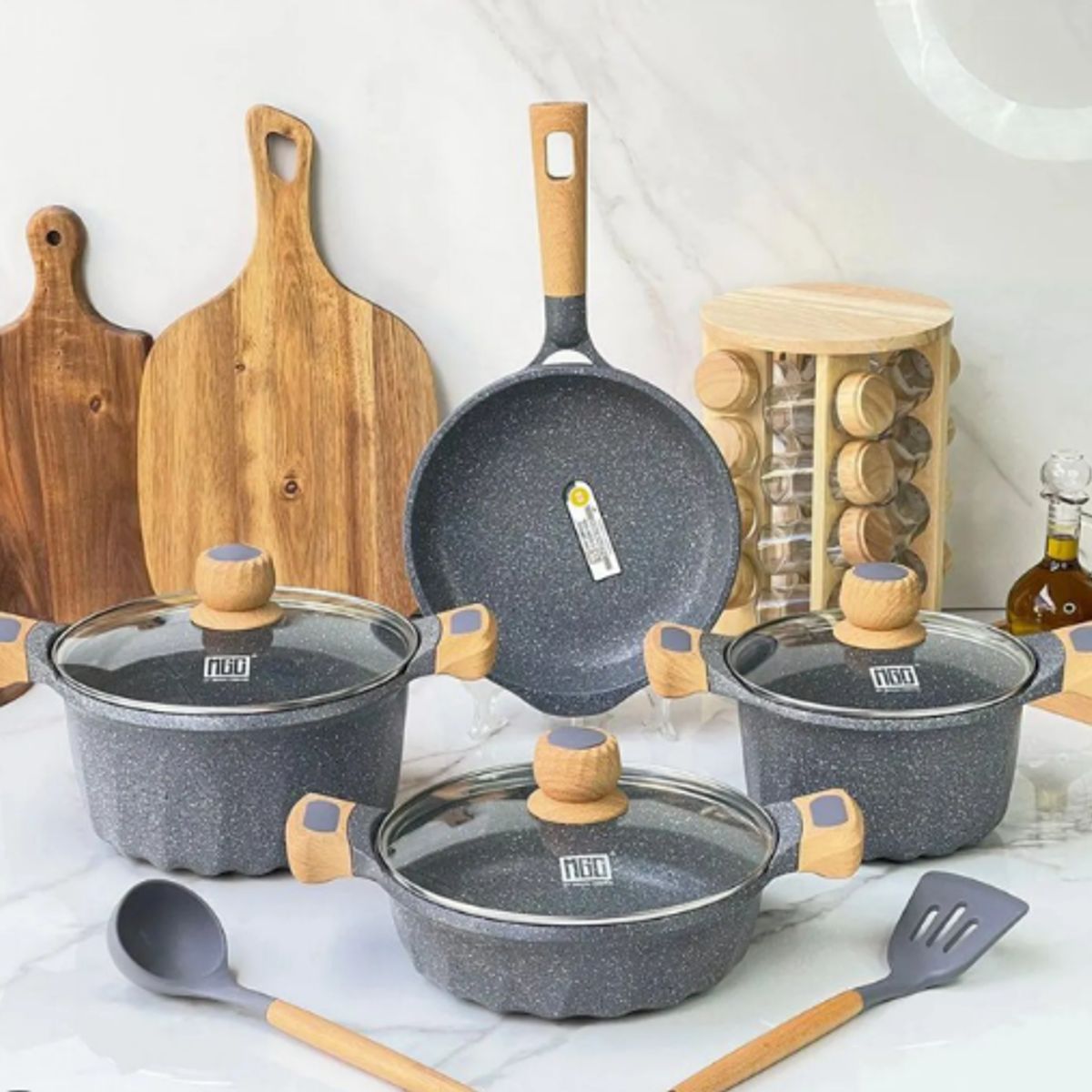 GENERICO - Juego De Ollas Roca Volcanica 12 Piezas Valeska