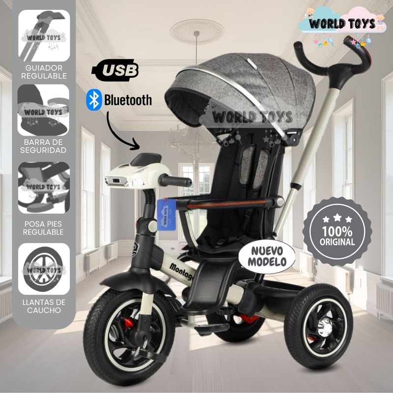 BABY - Triciclo Guiador Musical 3 en1 «BUMER» Gray