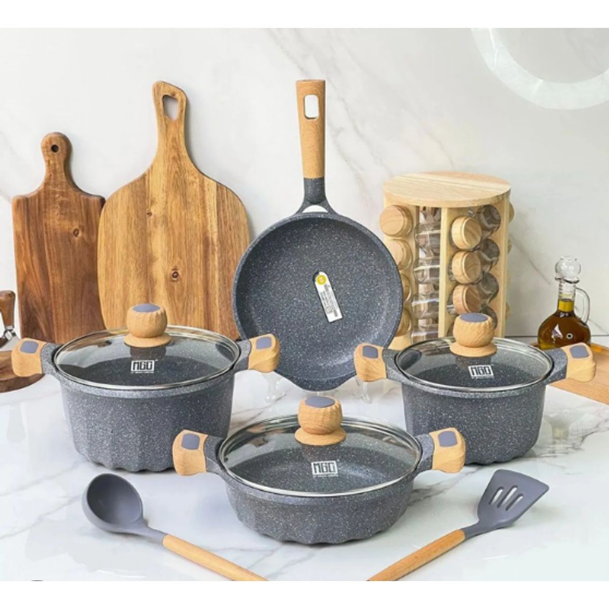 GENERICO - Juego De Ollas Roca Volcanica 12 Piezas Valeska