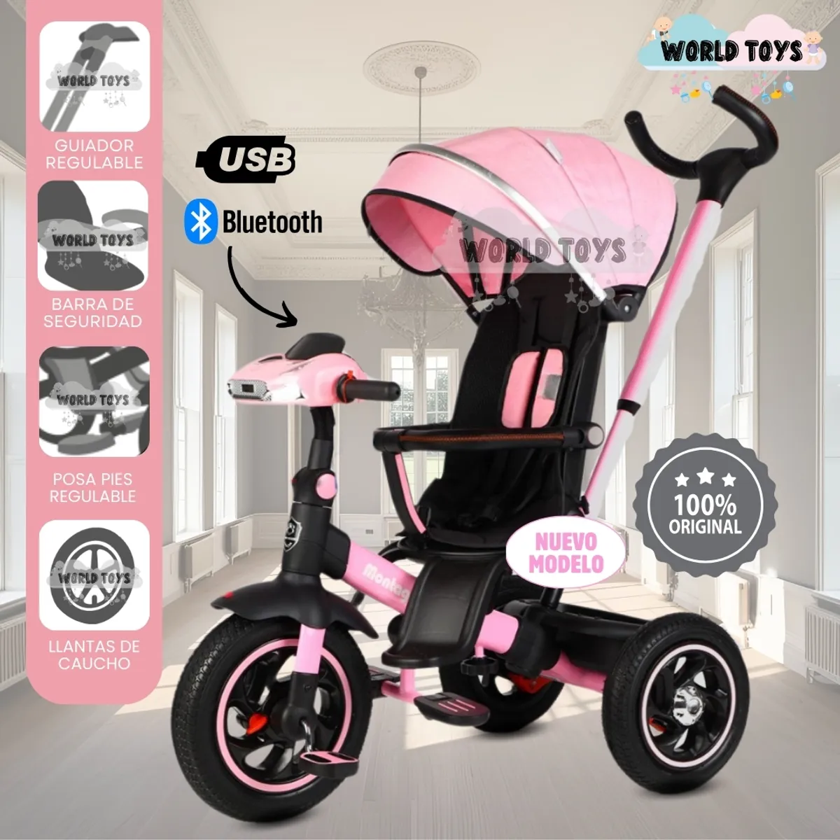 BABY - Triciclo Guiador Musical 3 en1 «BUMER» Pink