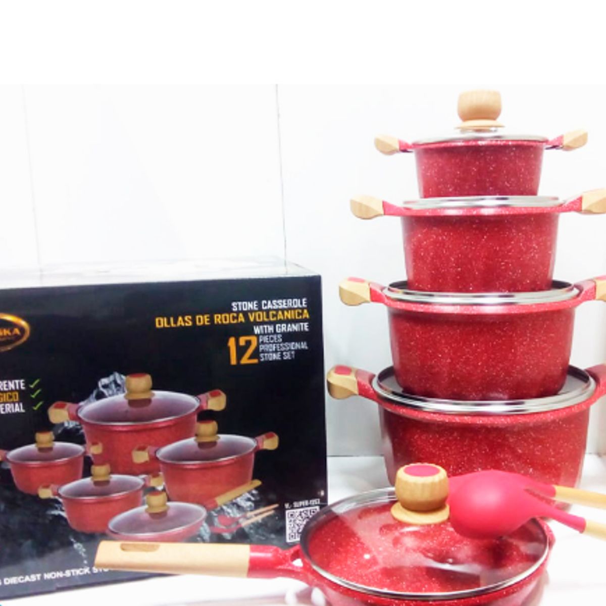 GENERICO - Juego De Ollas Roca Volcanica 12 Piezas Valeska