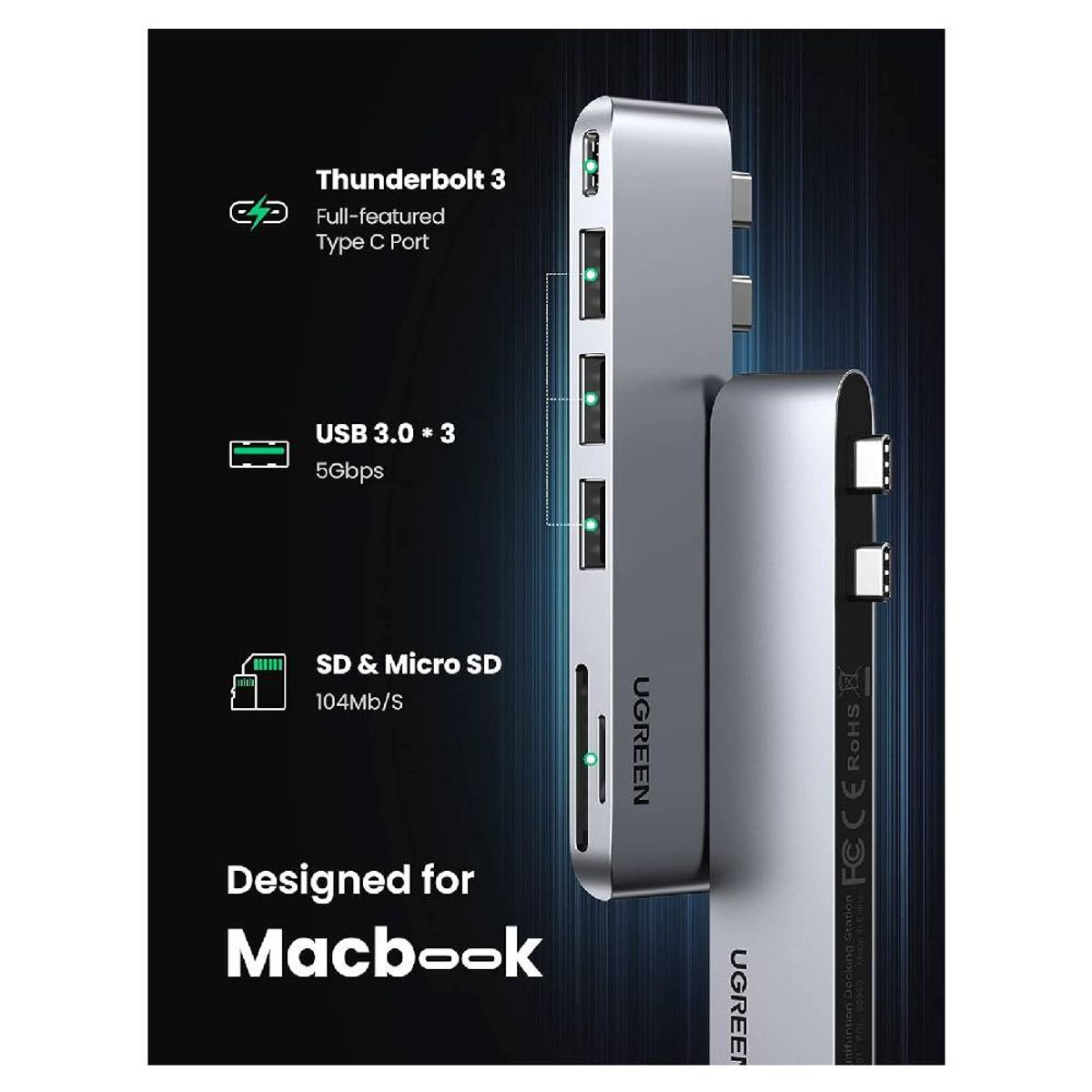 UGREEN - Adaptador UGREEN 60560 USB-C 6 en 2 para MacBook Hub Multifunción