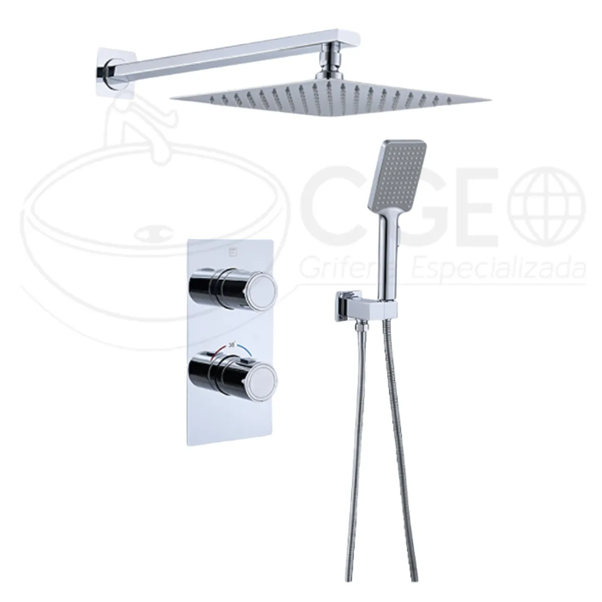 FRATELLI - MEZCLADORA DE DUCHA TERMOSTÁTICA DE DUCHA  CUADRADO BRONCE CROMADA