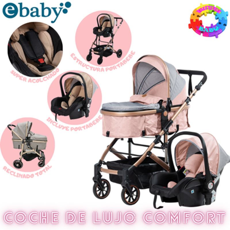 EBABY - COCHE CUNA COMFORT CON PORTABEBE-ROSADO
